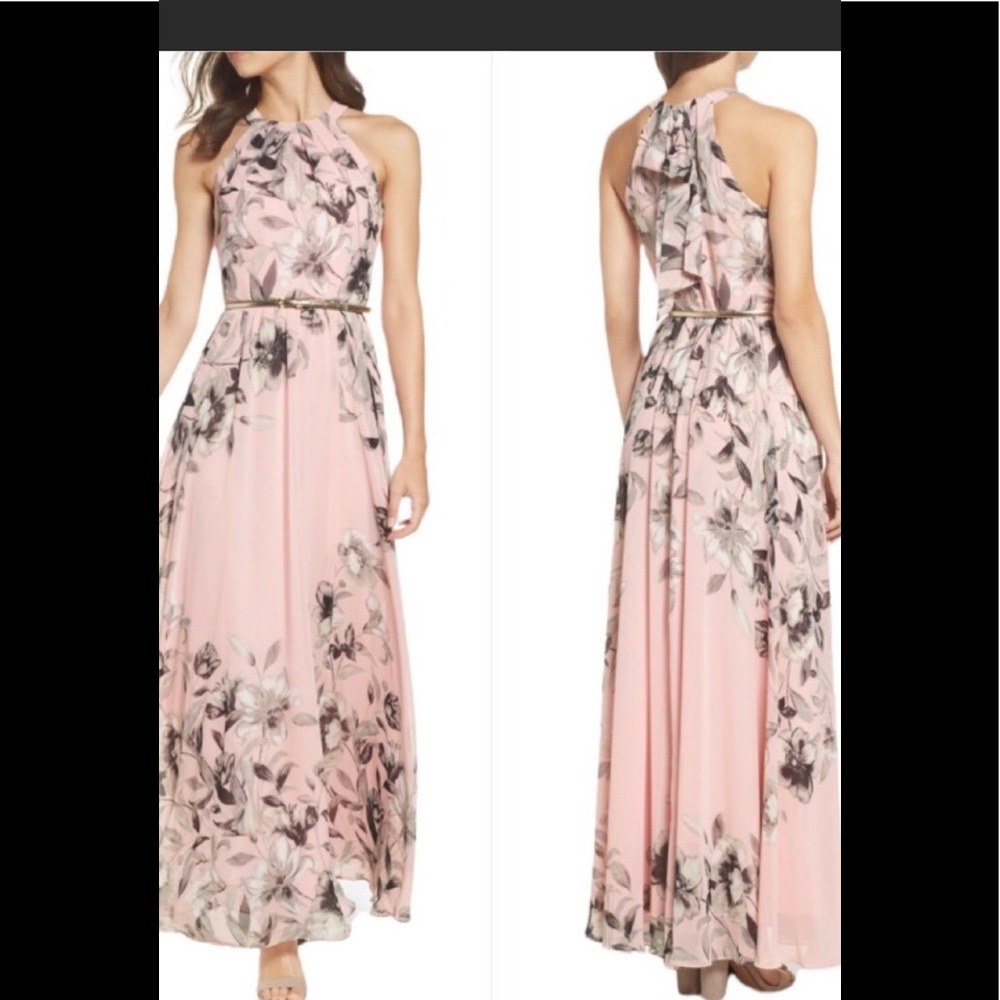 Eliza J Belted Chiffon Halter Maxi Dress Size: 12